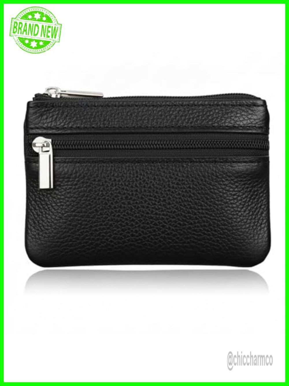 Hibate Genuine Leather Mini Coin Purse Zip Key Ring